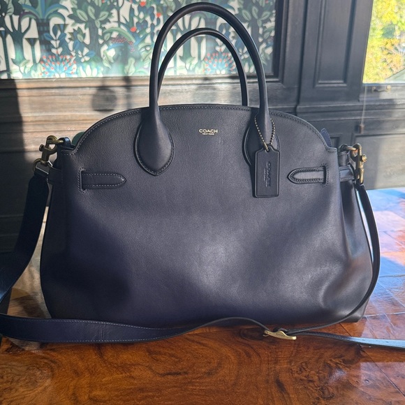 Coach Soft Empire Carryall 40 Navy Blue Leather Satchel - Picture 1 of 6